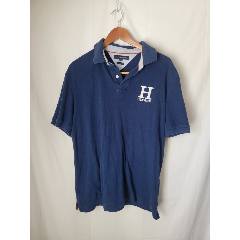 Tommy Hilfiger Men's XL Custom Fit Polo Shirt Blue Short Sleeve‎ Collared Logo